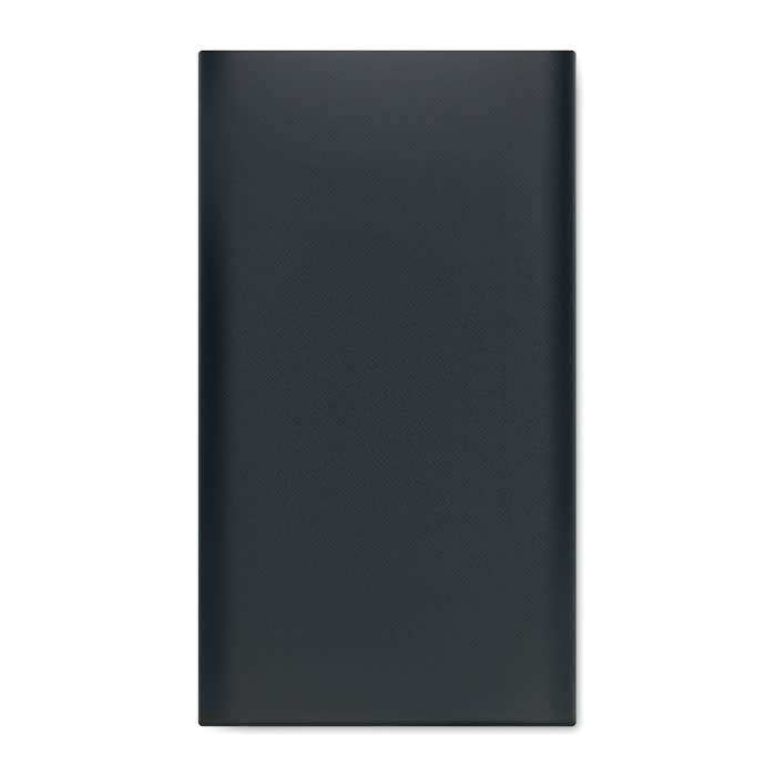 A drink bottle in matte black with a sleek, minimalist design and an embossed logo on the surface.