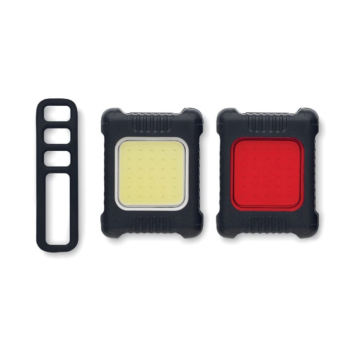 A light set featuring two rectangular lights, one yellow and one red, with a black holder.