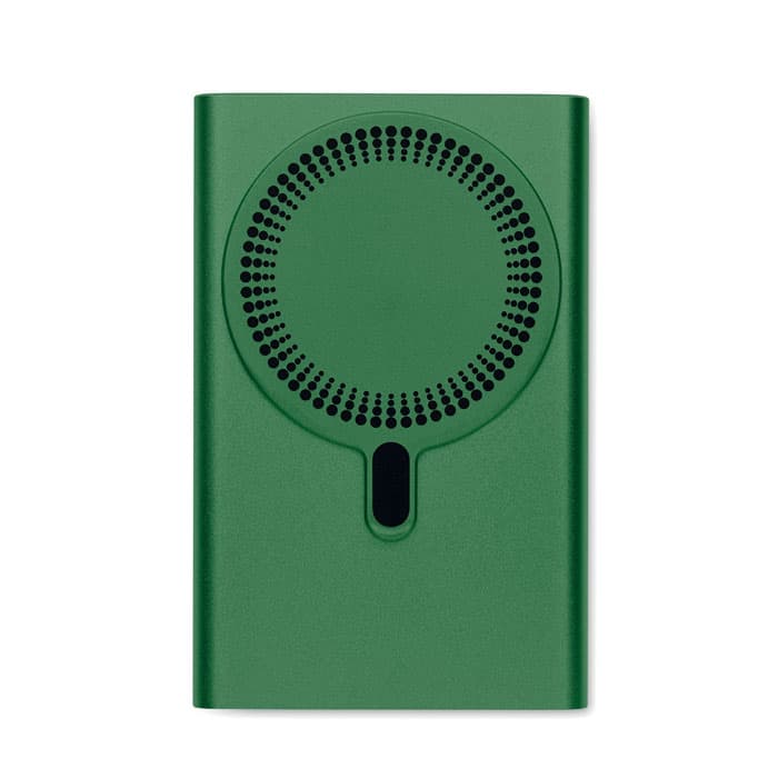 A drink bottle in a vibrant green colour with a circular design on the front and a branding logo.