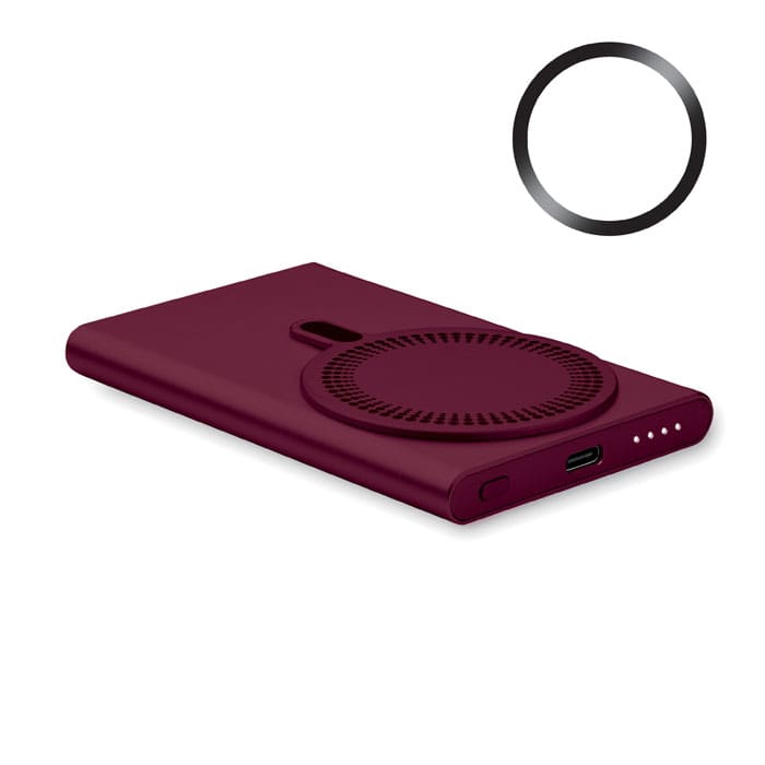 A drink bottle in a deep burgundy colour with a textured circular grip and a black ring beside it.