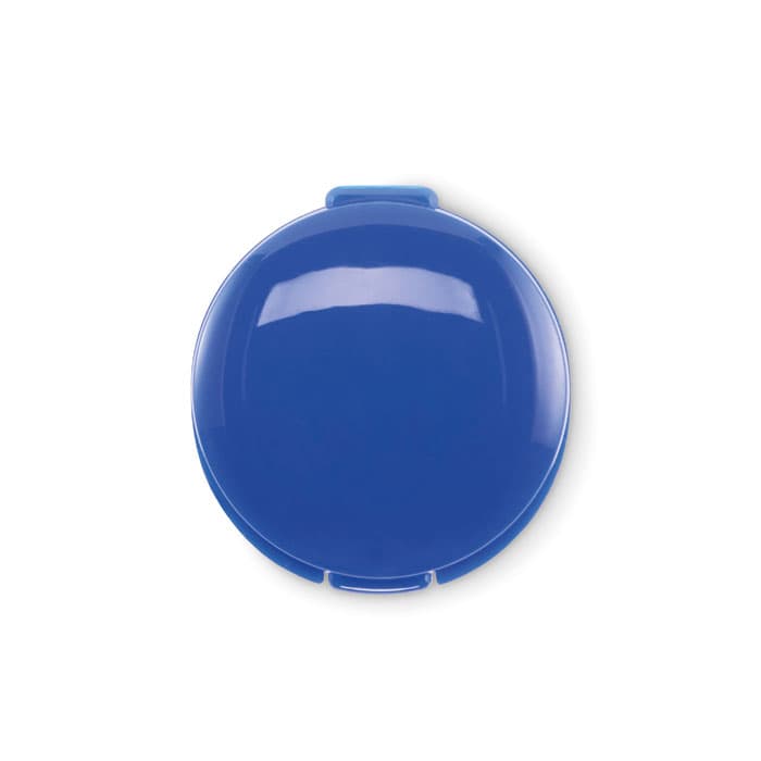 A drink bottle lid in bright blue, featuring a smooth, rounded design and a clip for attachment.
