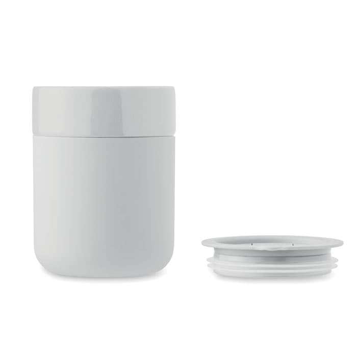 A white drink bottle with a screw-on lid, displayed alongside the separate lid component.