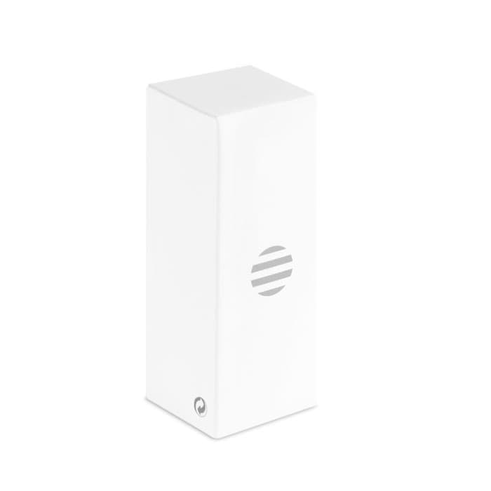 A drink bottle in white with a simple circular logo design.
