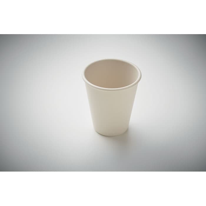 A drink bottle in a simple white design, featuring a rounded cup shape. It has a smooth surface and no branding visible.