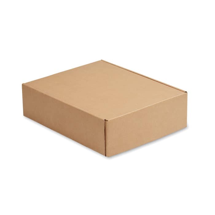 A brown cardboard box with a flat, rectangular shape and a hinged lid, featuring no visible logos or text.