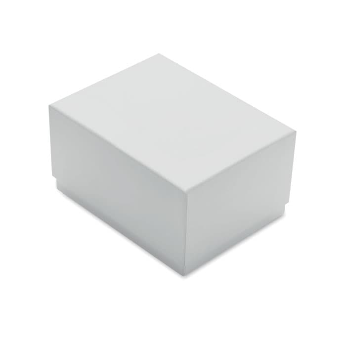 A plain white boxed container with a hinged lid, featuring clean, sharp edges and a smooth surface.