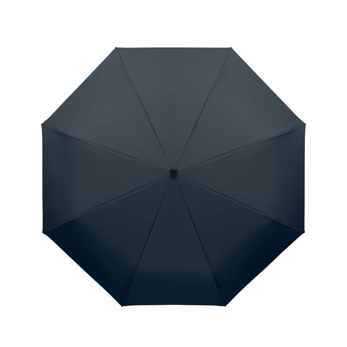 A navy blue umbrella with an octagonal shape and a central handle, featuring a simple design.