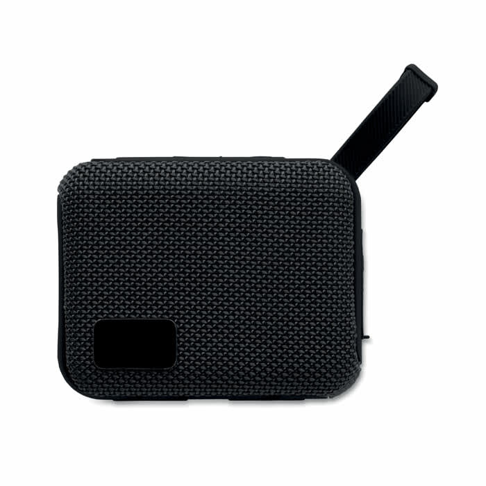A promotional product named Oblo, featuring a textured black exterior and a carry strap. It has a logo on the surface.