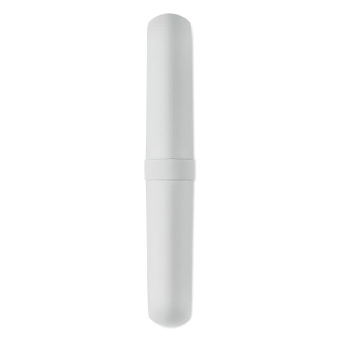A white drink bottle with a sleek design, featuring a simple round shape and no visible branding.