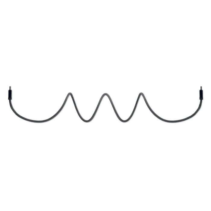 A flexible, black wave-shaped cable with connectors at each end, designed for electronic connections.