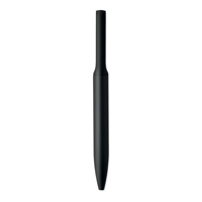 A sleek black pen with a smooth, tapered design and a matte finish. It features a simple, minimalist style.