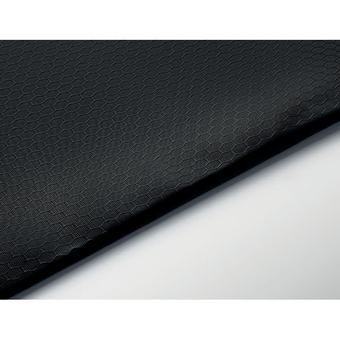 A textured black fabric featuring a hexagonal pattern, suitable for various applications.