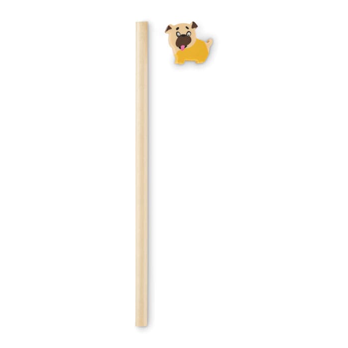 A drink bottle with a yellow dog design on the lid and a beige straw beside it.