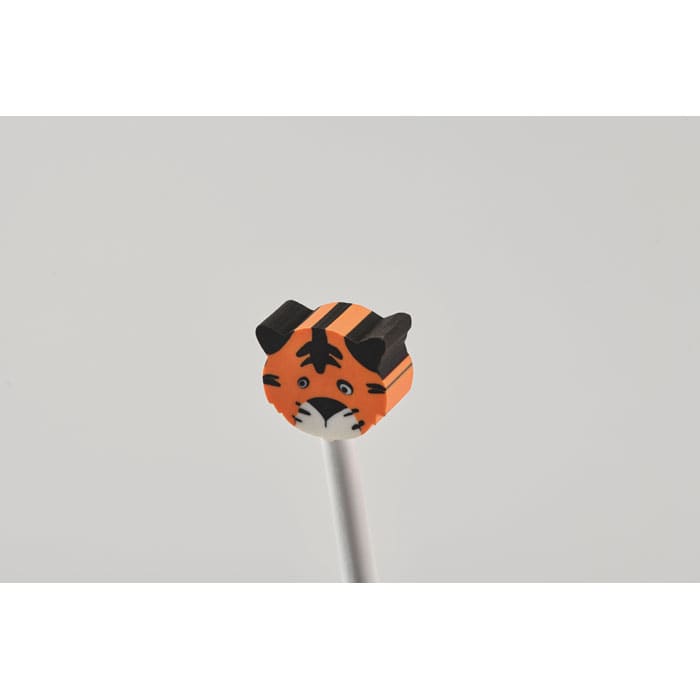 A drink bottle topped with an orange and black tiger head design, featuring details of the face and ears.