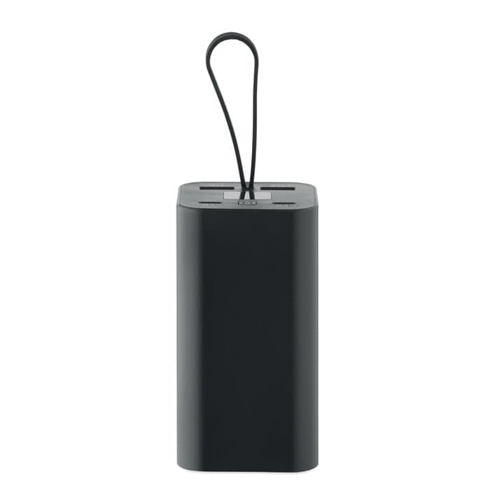 A drink bottle in matte black with a rectangular shape and a looped handle for easy carrying.