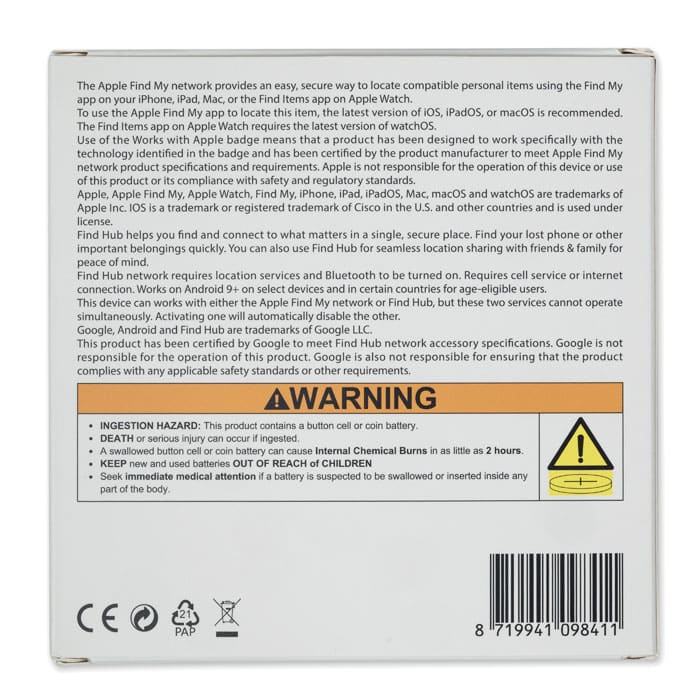 A PU case in a neutral colour with a logo, designed for the Lifemate product, featuring various warning labels.