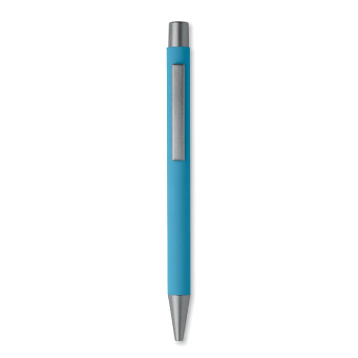 A drink bottle in vibrant blue with a sleek design and a silver accent, featuring a logo.