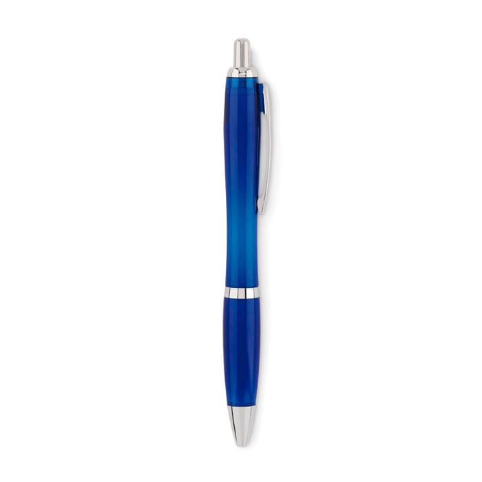A blue pen with a gradient finish, featuring silver accents and a sleek design. It includes a clip for convenience.