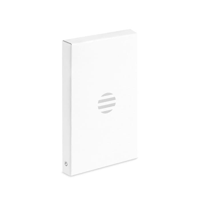 A white rectangular box featuring a simple logo in the centre. The design is minimalist and sleek.
