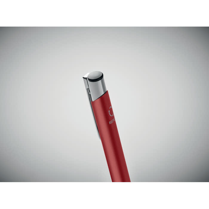 A drink bottle in red with a sleek design and a silver cap, featuring a logo.