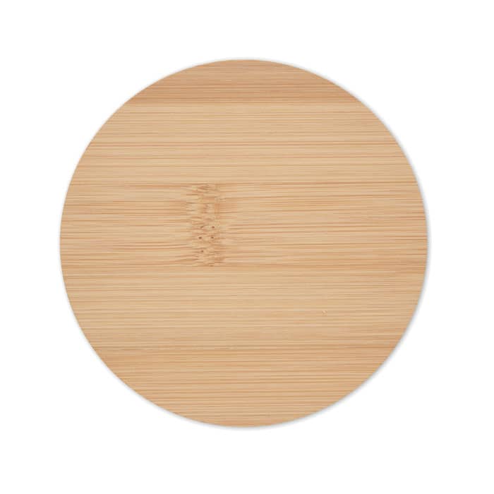 A round bamboo serving board with a smooth, natural wood finish. It has a circular shape and light tan colour.