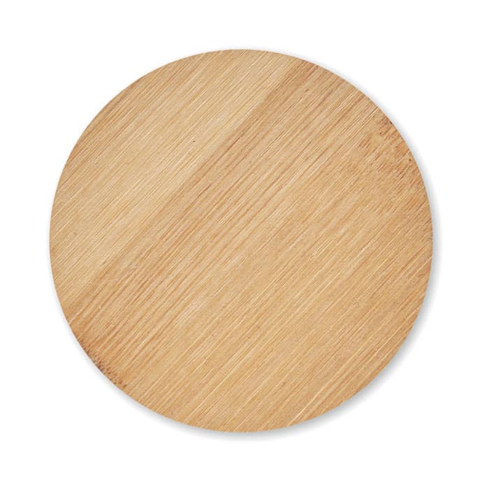 A wooden round board with a smooth, light brown surface and a natural finish.