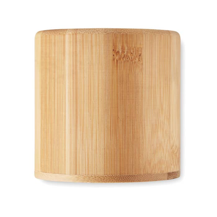 A drink bottle made of bamboo, featuring a smooth, natural finish and a cylindrical design.