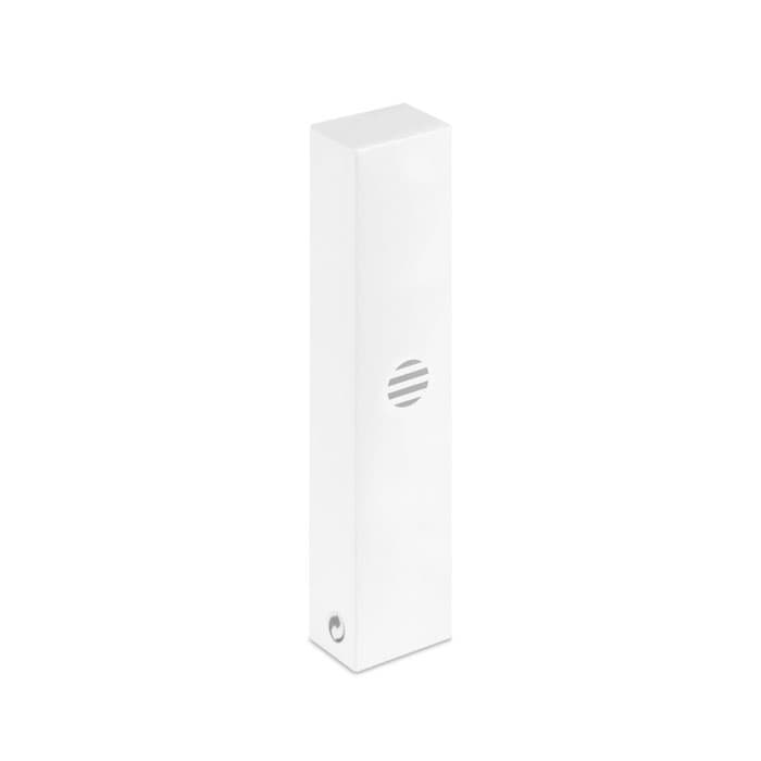 A drink bottle in a sleek, minimalist design, featuring a white exterior and a logo.