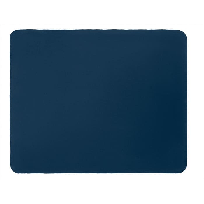 A navy blue placemat with a rectangular shape and rounded edges, featuring a smooth surface.