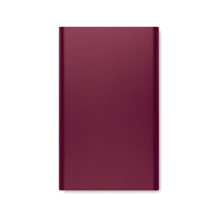 A drink bottle in a deep burgundy colour, featuring a sleek design and a logo.