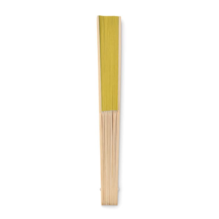 A pack of thin yellow fettuccine pasta with bamboo-like ends, displayed vertically. It has a simple design and a logo.