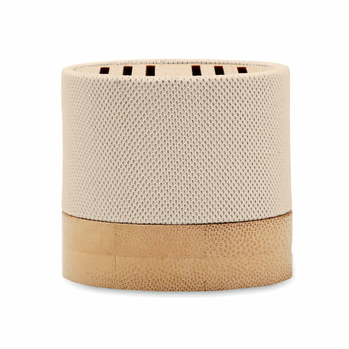A beige and wooden container with a mesh design, featuring several ventilation slots on top.