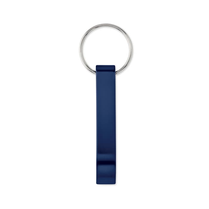 A navy blue keyring with a sleek, rectangular design and a circular metal ring.