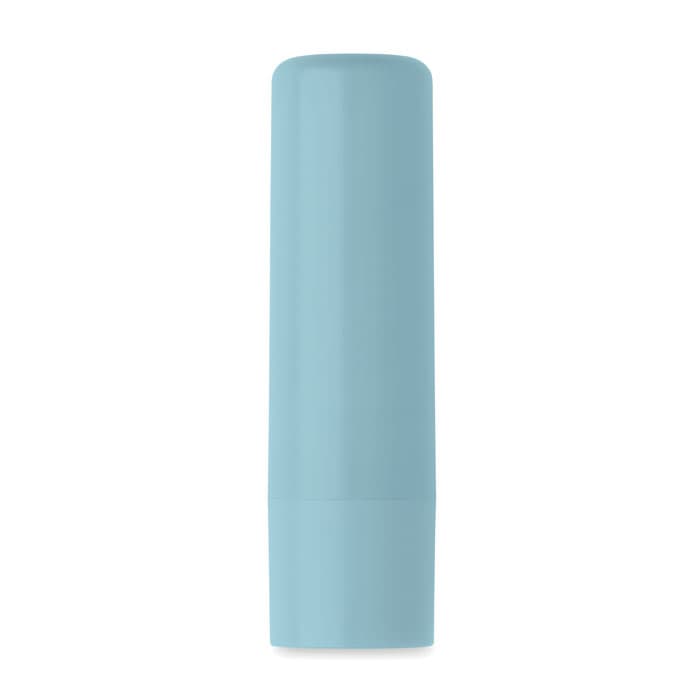 A drink bottle in a light blue colour with a smooth, cylindrical shape and a branding logo.
