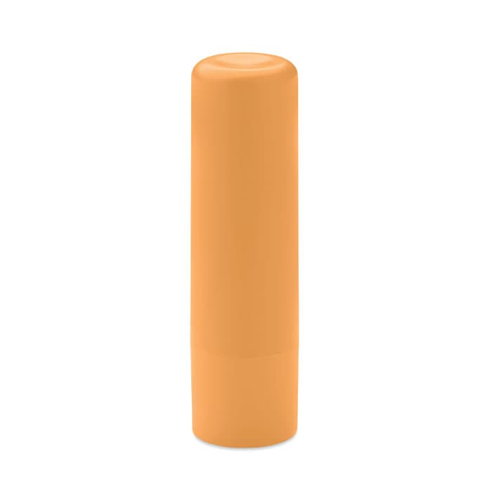 An orange drink bottle with a smooth, cylindrical shape and a rounded cap, featuring a logo.