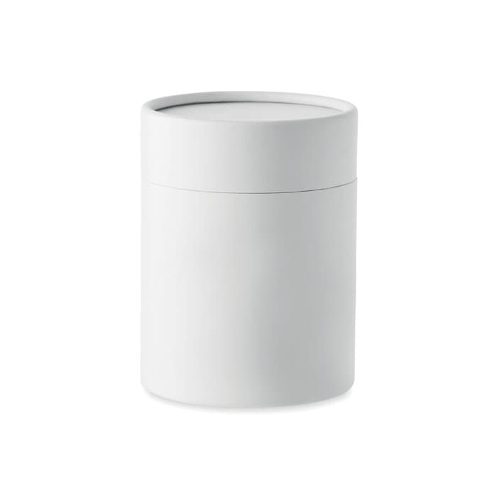 A drink bottle in a sleek, minimalist design, featuring a smooth white finish and a fitted lid.