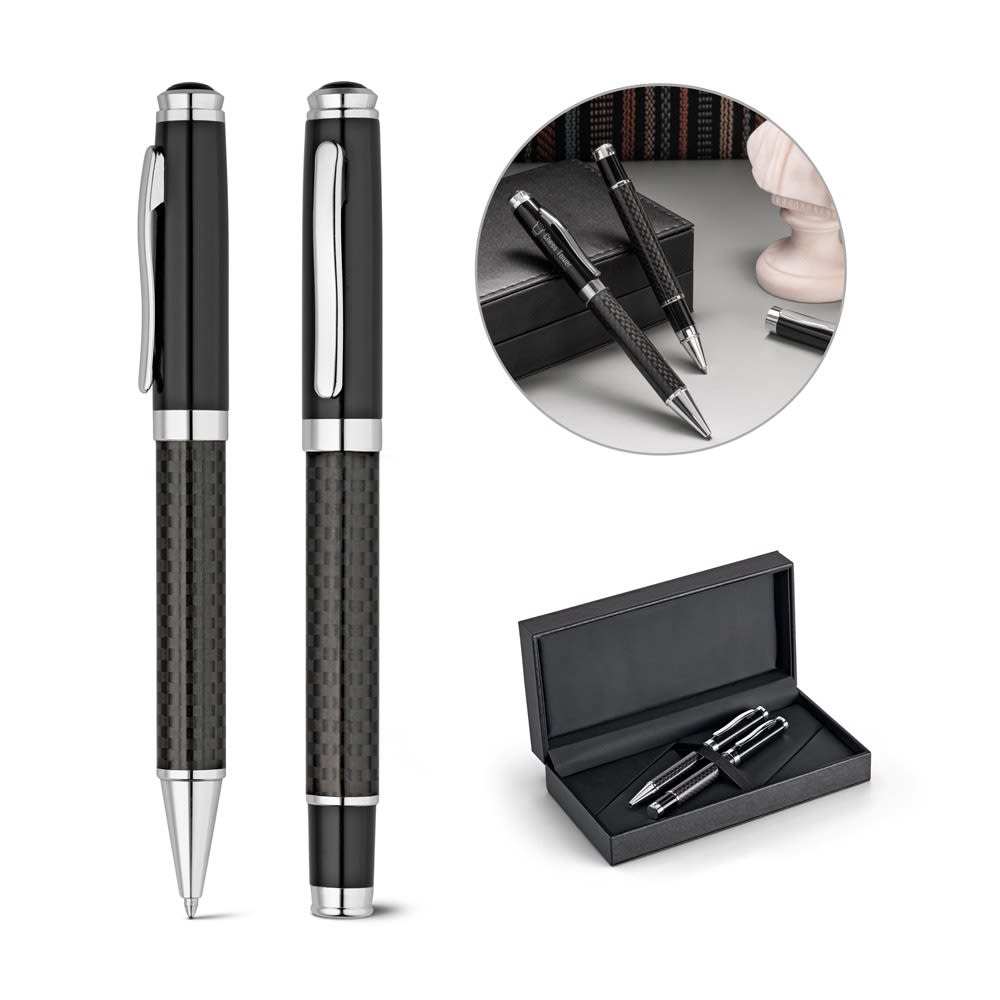 Chess – Roller pen and ball pen set in metal and carbon fibre with twist mechanism