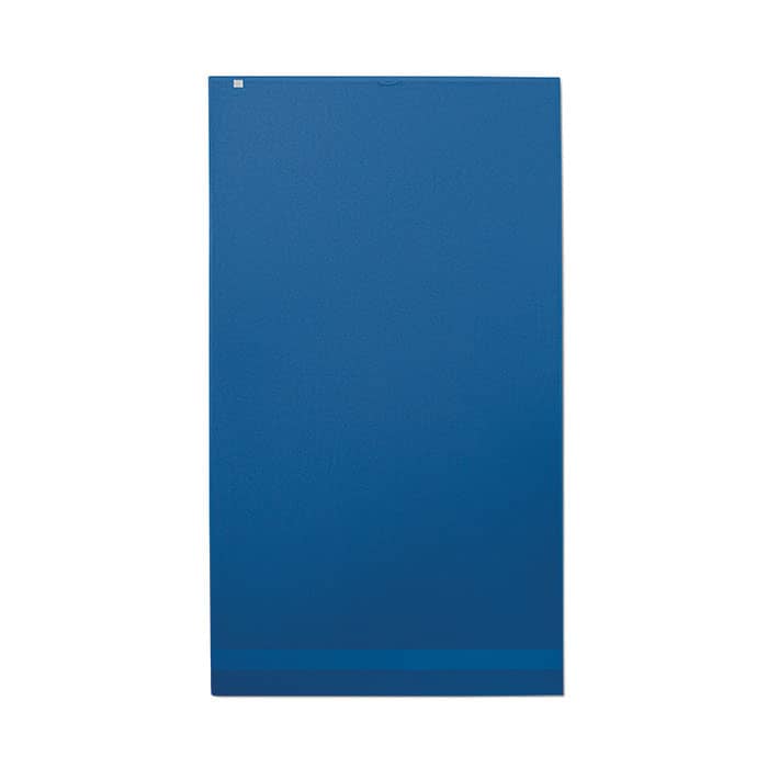A blue promotional product with a smooth surface and a subtle gradient, featuring a logo at the top.