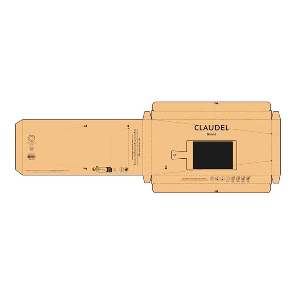 A slate board in a bamboo frame with a handle, featuring a chalk for writing. The product packaging is brown.