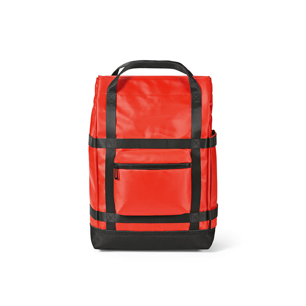 A red Wellington Backpack 21L rPET with magnetic closing and a front pocket. Suitable for a 17" laptop.