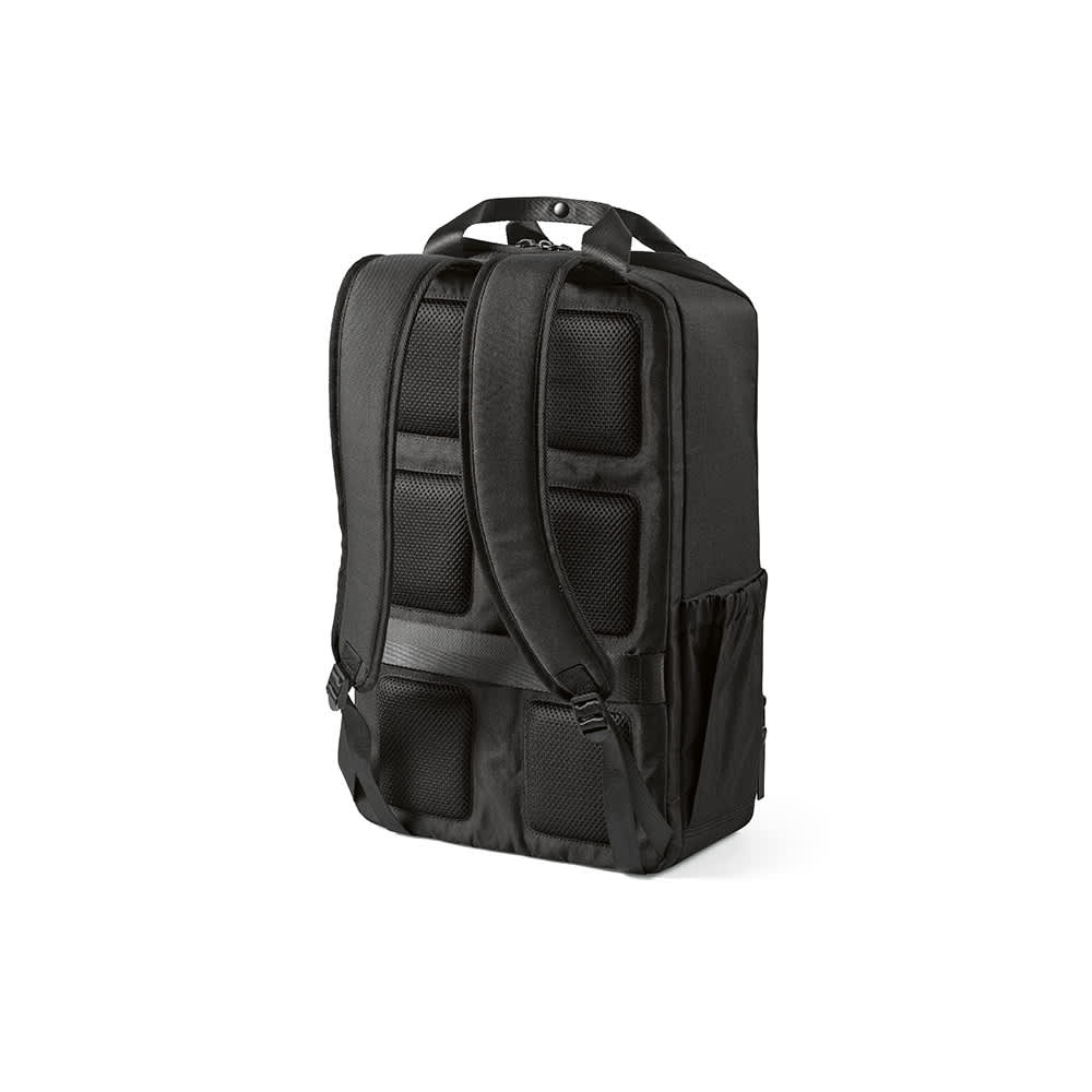 A black Bucharest backpack with padded straps and front pocket, designed to fit a 15.6" laptop.