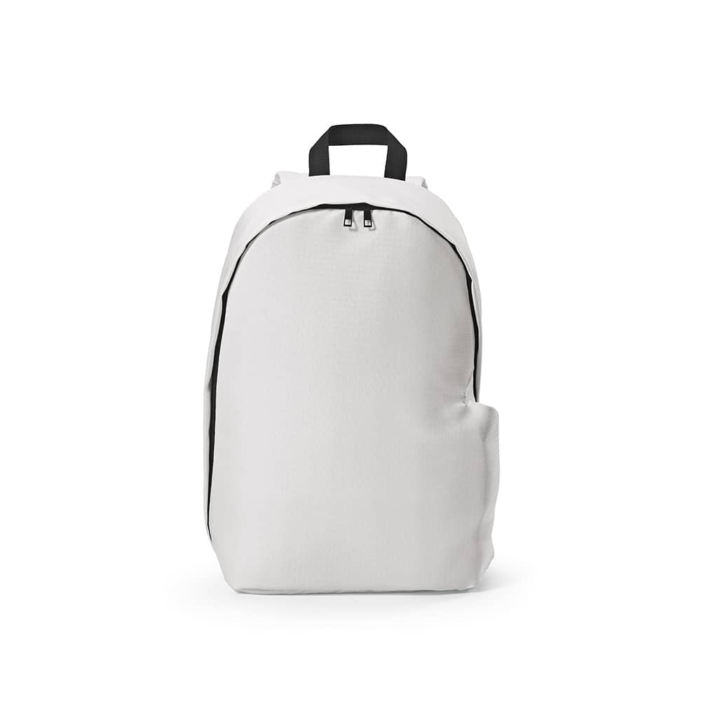 A ripstop rPET backpack in light grey, designed to fit a 17" laptop, featuring a single logo.