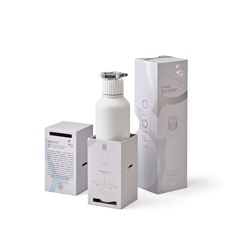 A drink bottle with a wheel-shaped lid, double-wall design, and leakproof feature, presented in a white packaging.