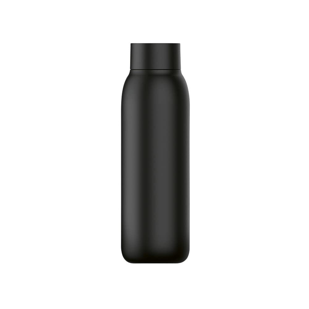 A drink bottle in matte black, featuring a double wall design, leakproof construction, and an LED display.