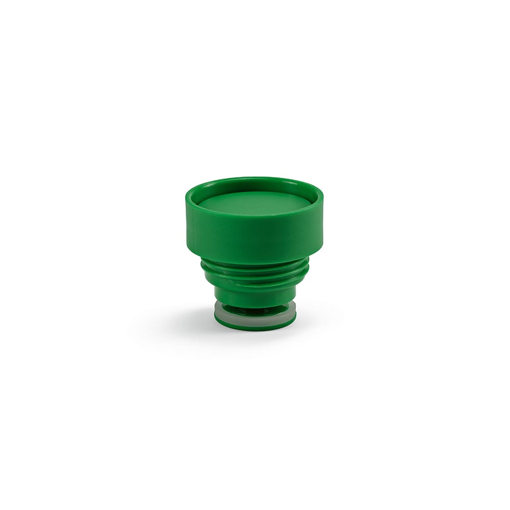 A drink bottle lid in green, featuring a smooth surface and a leakproof design. Includes a visible sealing mechanism.