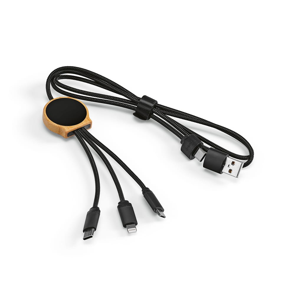 Asimov 5-in-1 Cable Bamboo and rPET. Backlit logo promotional product