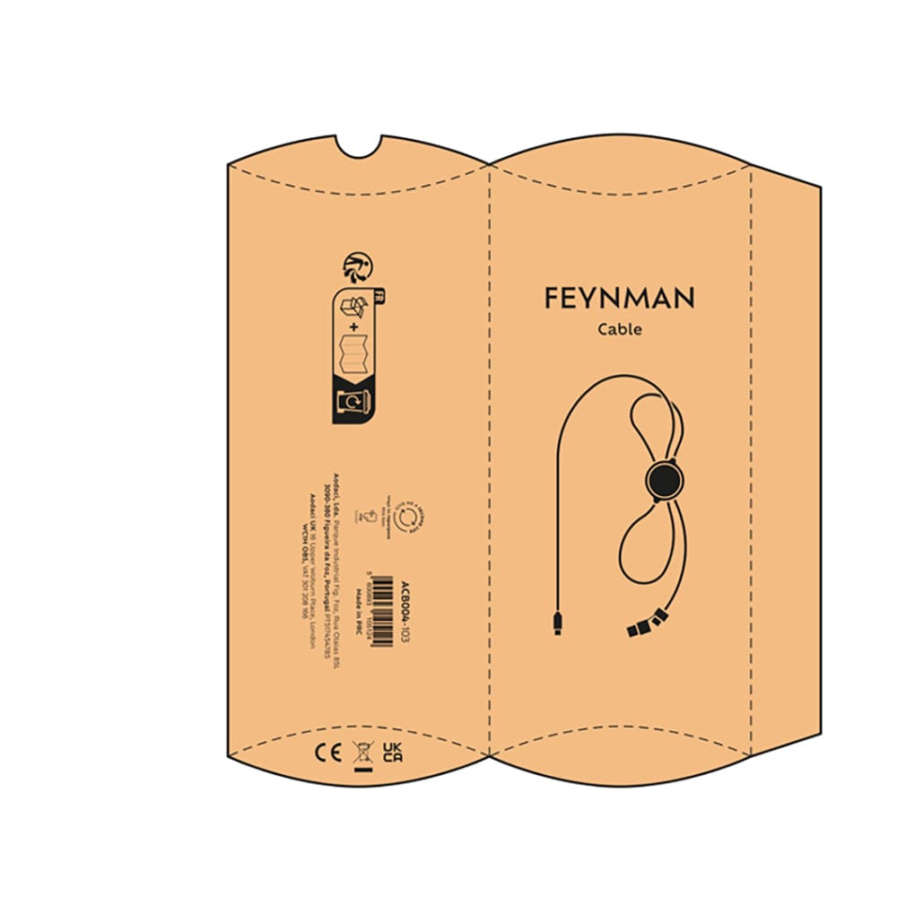 A bamboo and rPET cable packaging featuring a backlit logo, designed in a warm brown colour.