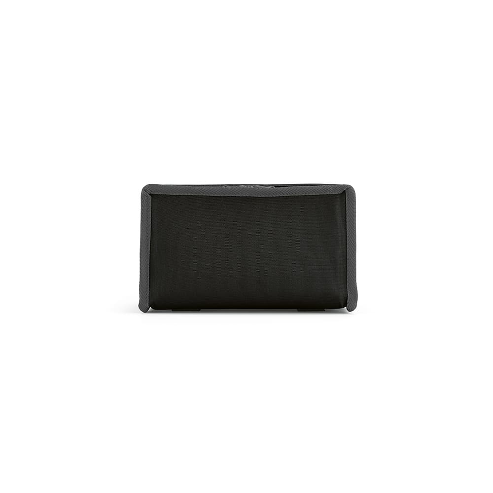 A black cooler bag with a textured exterior and thermo injected zippers, featuring a logo.
