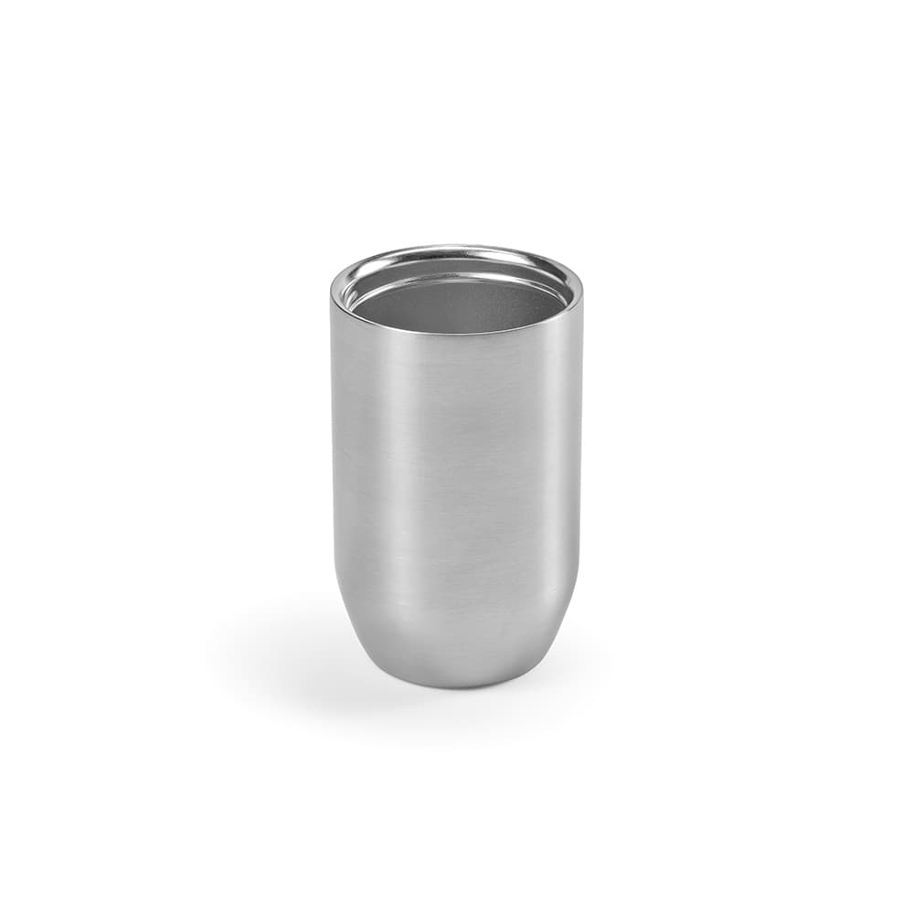 A drink bottle in stainless steel with a sleek design, featuring a double wall and a leakproof lid.