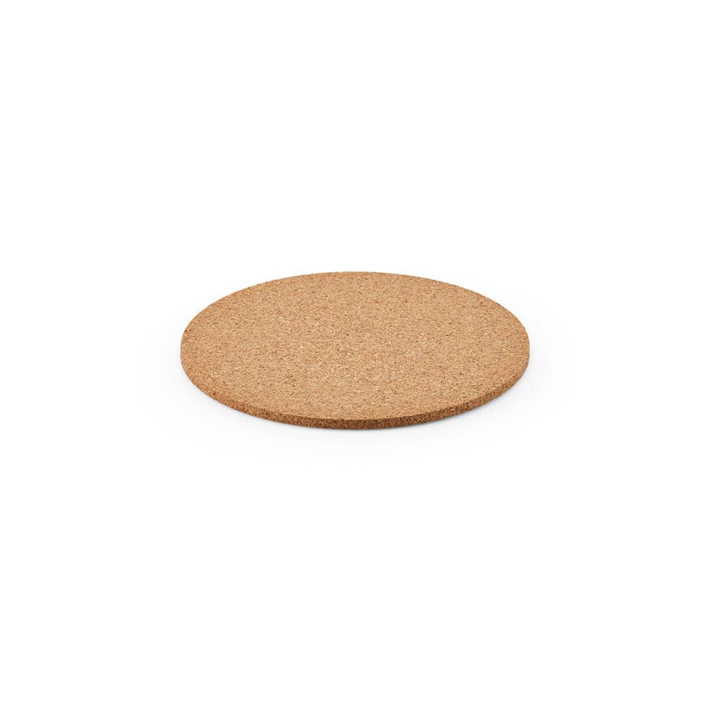 Bordalo individual round cork coaster. Made in Portugal promotional product